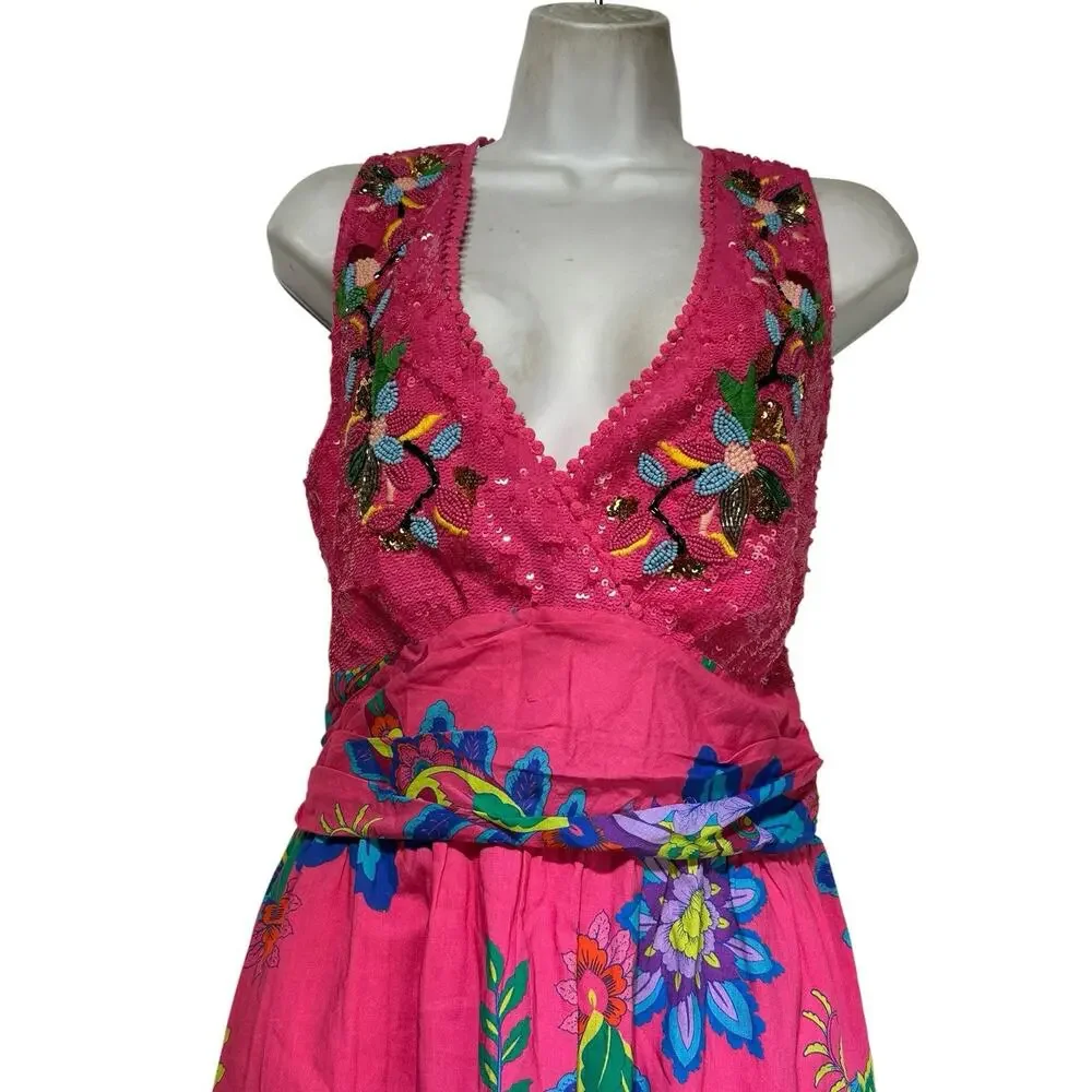 Boston Proper St Tropez tropical Beaded embellished V-neck Dress Size 10 - Picture 3 of 10